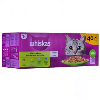 Šlapias kačių maistas Whiskas Mix Favourites želė, 40 x 85 g skardinės, tuno skonio, suaugusioms katėms