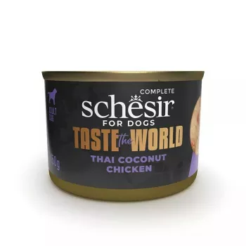 Agras Pet Foods Schesir Taste the World 150 g — vištiena, be glitimo, suaugusiems šunims, skardinė
