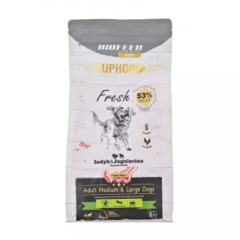 Sausas šunų maistas BIOFEED Euphoria Fresh Adult Medium & Large kalakutiena su aviena 12 kg, 28% baltymų, 15% riebalų