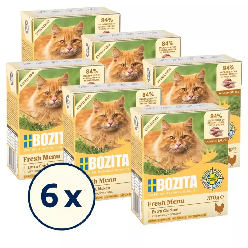 Šlapias kačių ėdalas BOZITA Fresh Menu Chicken 370 g — suaugusioms, visų veislių, svorio kontrolei skirta sudėtis