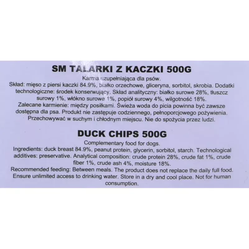 Šunų skanėstas MACED Duck chips 500 g — vieno ingrediento antienos užkandis, 500 g, baltymai 28%, riebalai 1%