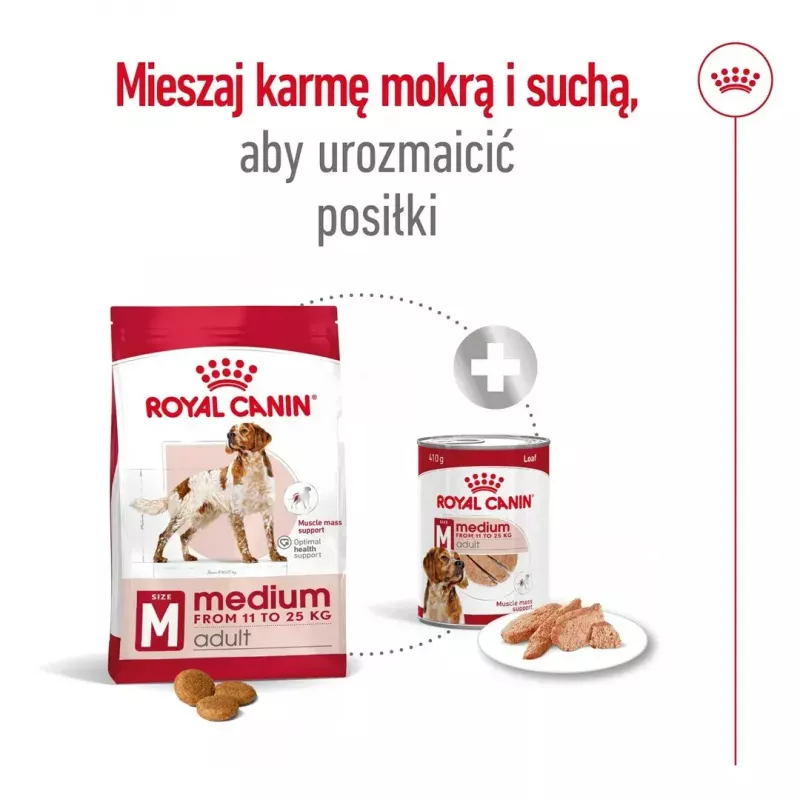 Sausas šunų ėdalas Royal Canin Medium Adult — vištiena ir kiauliena, 4 kg; baltymai 25%, riebalai 14%