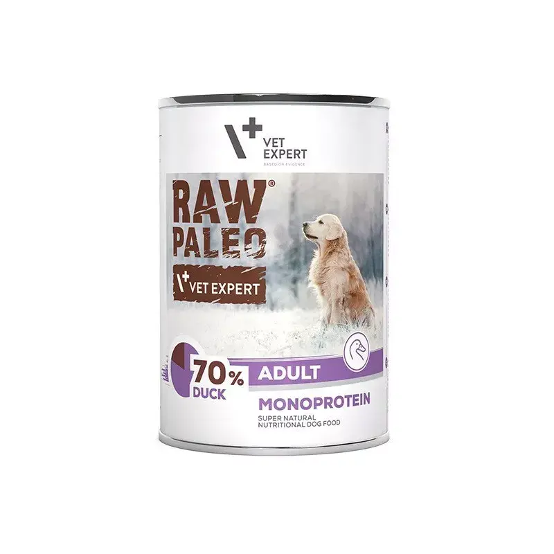 Šlapias šunų maistas VETEXPERT RAW PALEO Adult Monoprotein Duck 400 g, be glitimo, be sojos, maisto alergijoms