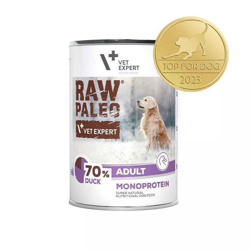 Šlapias šunų maistas VETEXPERT RAW PALEO Adult Monoprotein Duck 400 g, be glitimo, be sojos, maisto alergijoms