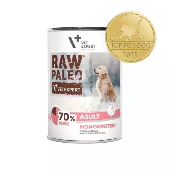 Šlapias šunų maistas VETEXPERT RAW PALEO Adult Monoprotein Pork 400 g, konservuotas, 72,6 % drėgmė