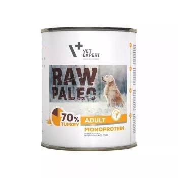 Šlapias šunų maistas VETEXPERT RAW PALEO Adult Monoprotein Turkey 800 g skardinė, be grūdų, be glitimo, maisto alergijoms