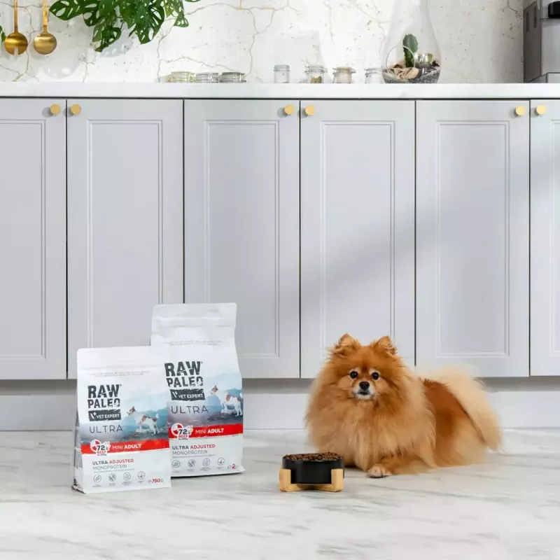 Sausas šunų maistas VETEXPERT RAW PALEO Ultra Mini Adult Beef 2 kg — visavertis ėdalas suaugusiems mažiems šunims, 28,5% baltymų, 16% riebalų