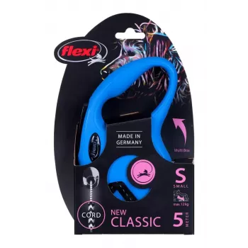 Ištraukiamas šuns pavadėlis Flexi New Classic S — virvelė, 5 m, vienas pavadėlis, mėlynas, maks. apkrova 12 kg