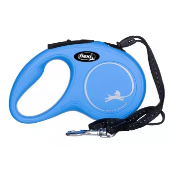 Ištraukiamas šuns pavadėlis Flexi New Classic S — virvelė, 5 m, vienas pavadėlis, mėlynas, maks. apkrova 12 kg
