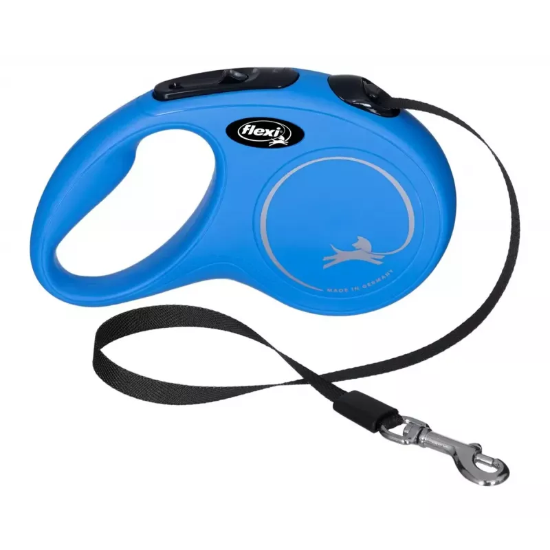 Ištraukiamas šuns pavadėlis Flexi New Classic S, laido pavadėlis, 5 m ilgio, mažiems šunims 5–10 kg, maksimali apkrova 15 kg, mėlynas