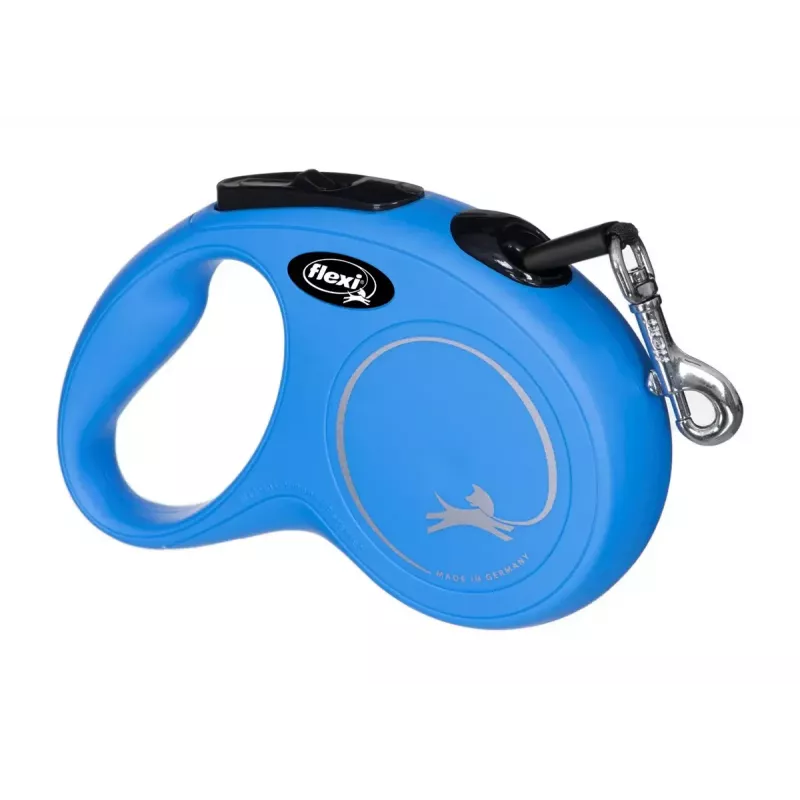 Ištraukiamas šuns pavadėlis Flexi New Classic S, laido pavadėlis, 5 m ilgio, mažiems šunims 5–10 kg, maksimali apkrova 15 kg, mėlynas