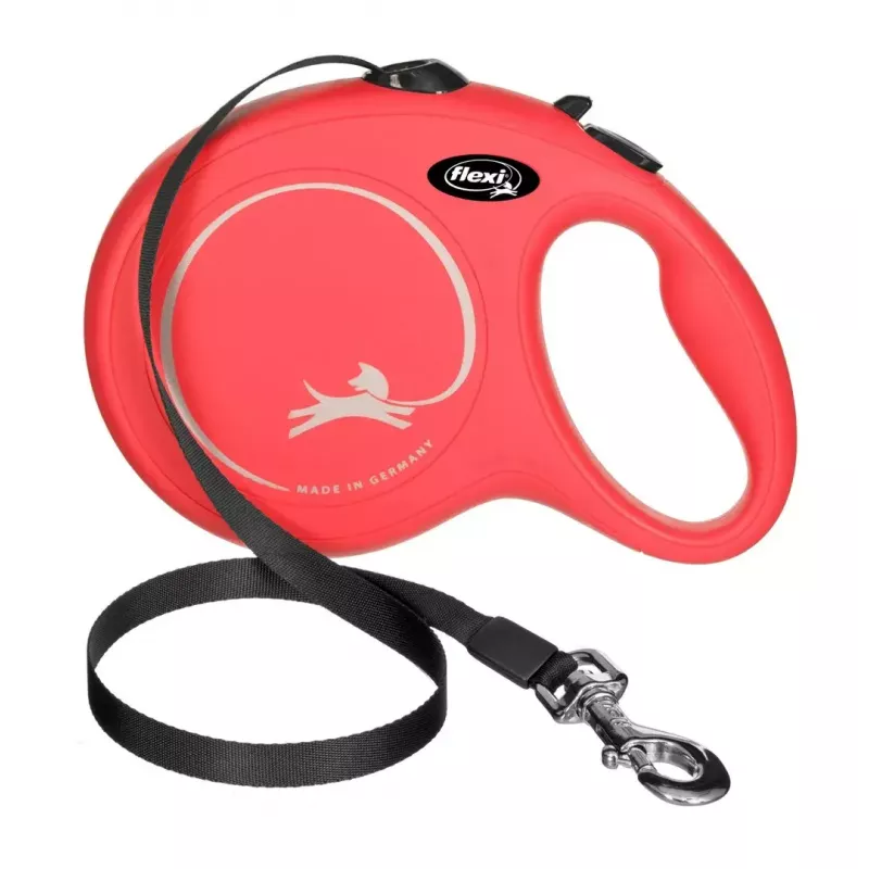 Ištraukiamas šunų pavadėlis Flexi New Classic 5 m, juoda nailono juosta, didelėms veislėms iki 50 kg