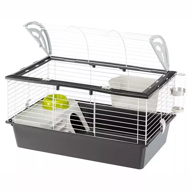 Narvelis FERPLAST Casita 80 jūrų kiaulytėms 780×480×500 mm, metalas ir plastikas, pilka/juoda-balta