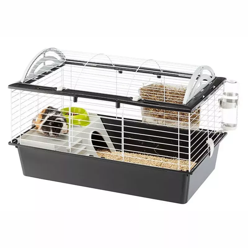 Narvelis FERPLAST Casita 80 jūrų kiaulytėms 780×480×500 mm, metalas ir plastikas, pilka/juoda-balta