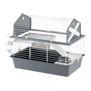 Cage FERPLAST Barn 80 Rabbit Pilka White — 780×480×650 mm, metalas ir plastikas, su dubenėliu