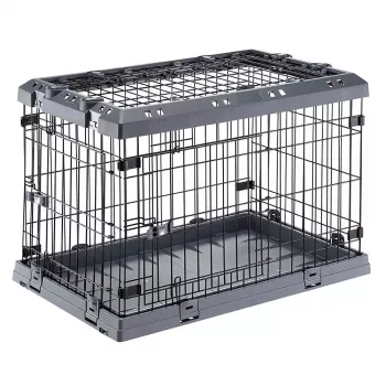 Kietas gyvūnų nešiojimo narvas FERPLAST Superior 770×510×550 mm — metalinis / plastikinis narvas mažiems šunims 5–9,9 kg, juodas