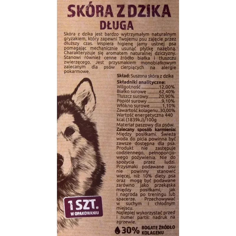 Šunų kramtomas žaislas MACED šerno oda 45 cm — natūralus odos kramtukas, 40 g, elnienos skonio, be cukraus ir glitimo