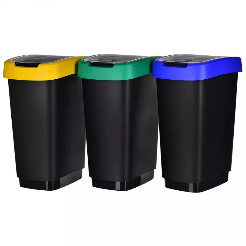 Trijų skyrių atliekų rūšiuoklė rotho Twist 3 × 25 l (technopolimeras, juoda, 252×333×476 mm)