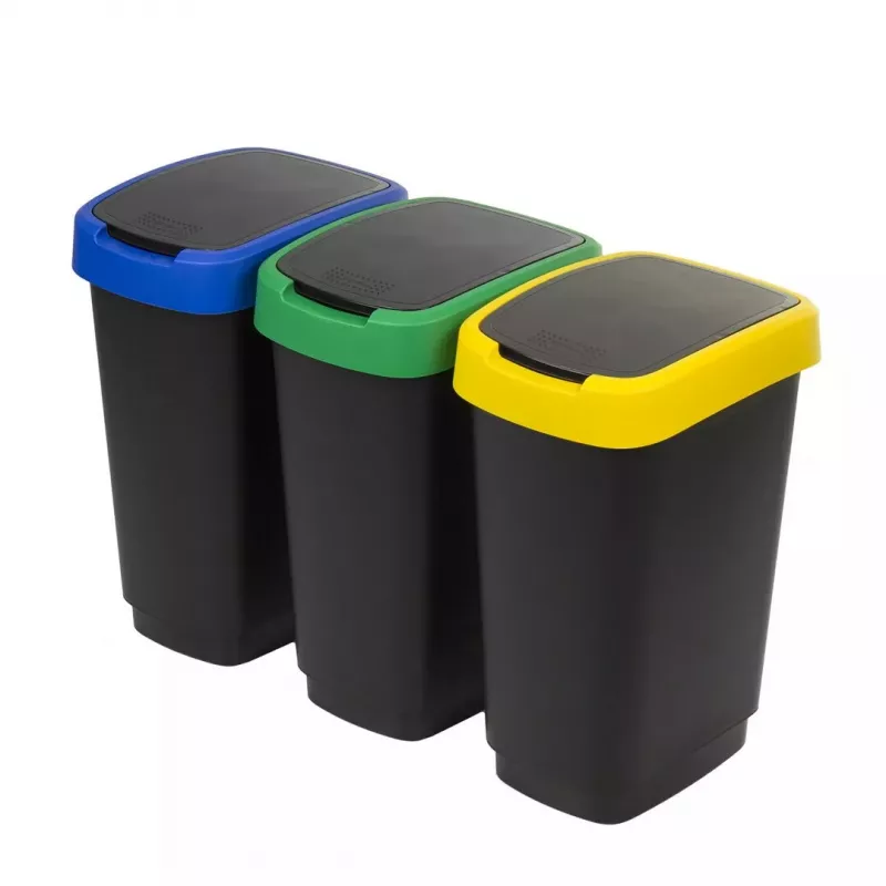 Trijų skyrių atliekų rūšiuoklė rotho Twist 3 × 25 l (technopolimeras, juoda, 252×333×476 mm)
