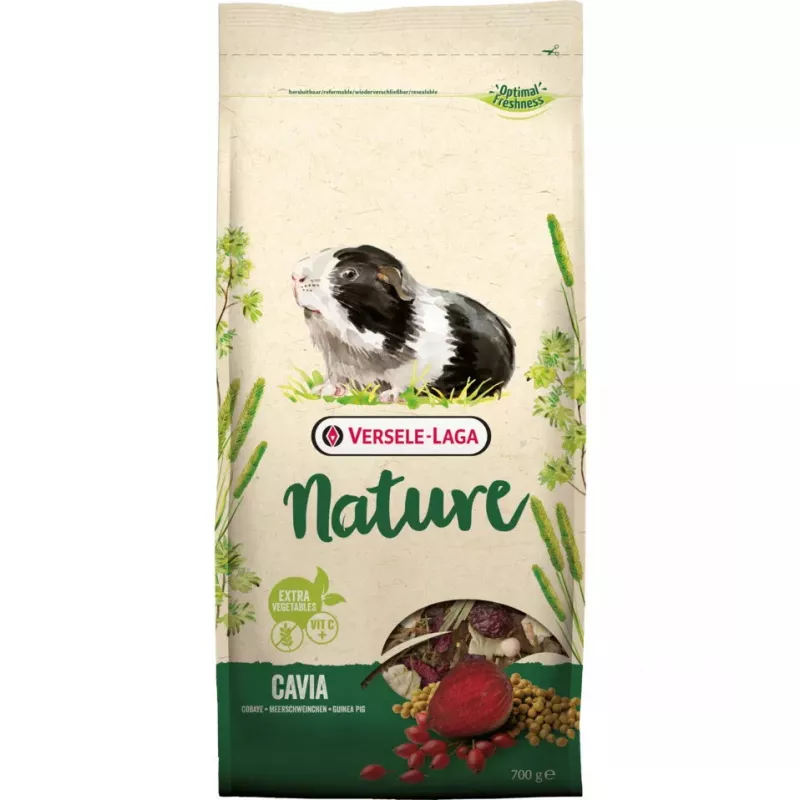 Snack Versele-Laga Cavia Nature 2.3 kg — pašaras jūrų kiaulytėms, 15 % baltymų, 16 % žaliųjų skaidulų, 3 % riebalų, žolelės, vitaminas D3, be konservantų ir cukraus