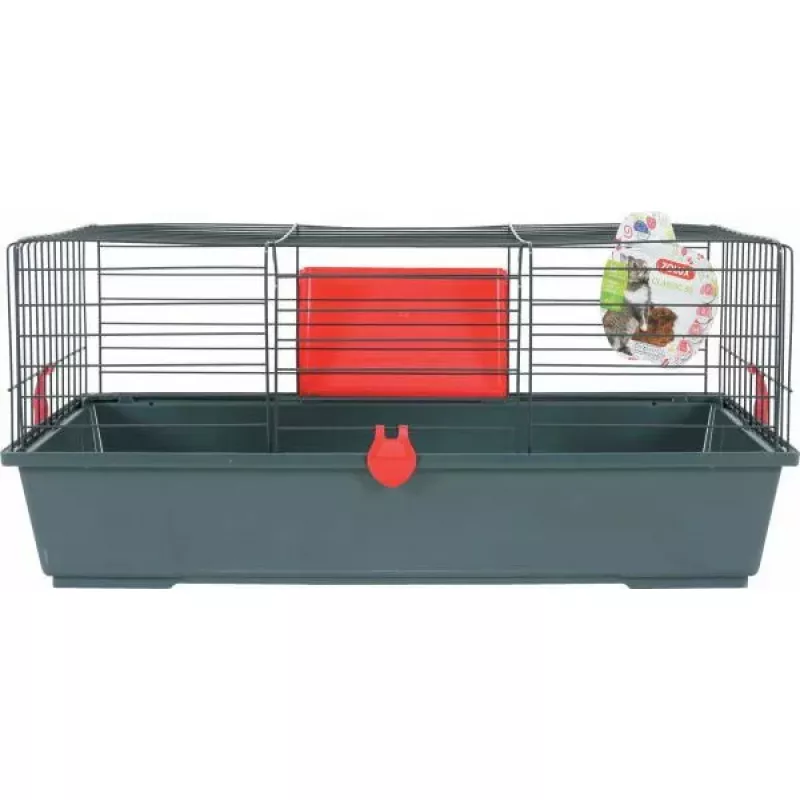 Graužikų narvas ZOLUX Classic 80 — dviejų lygių metalo/plastiko aptvaras, 800×430×330 mm, 31 mm strypų tarpai, pilka/raudona