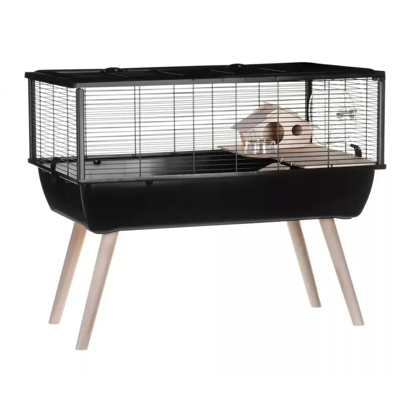 Graužikų narvas ZOLUX Neo Nigha small H36 juodas, medinis, W780×D360×H480 mm, su ratuku