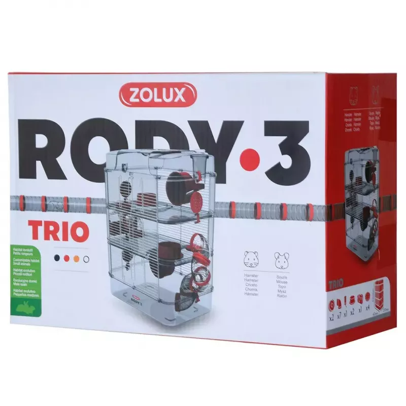 Graužikų narvas ZOLUX Rody3 Trio — mažų gyvūnų buveinė, metalas/plastikas, 410×270×530 mm, 3 kg, su ratuku