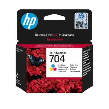 HP 704 Tri-color Originali Ink Advantage kasetė, žydra, purpurinė, geltona, 1 vnt., 200 puslapių