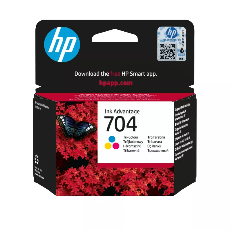 HP 704 Tri-color Originali Ink Advantage kasetė, žydra, purpurinė, geltona, 1 vnt., 200 puslapių