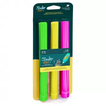 „3Doodler“ kompostuojamas 3D spausdinimo gijų mišinys 75 vnt. – žalia, rožinė, geltona, neoninio švytėjimo, 65 °C lydymosi temperatūra