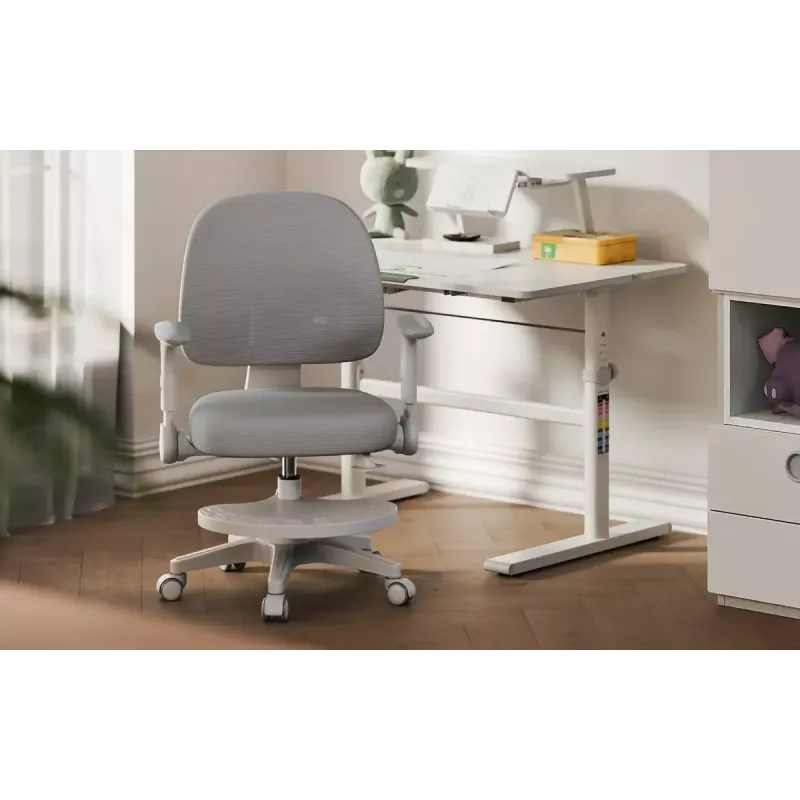 Sukiojama kėdė mark adler Junior 5.0 — ergonomiška tinklinė atloša, porolono sėdynė, reguliuojamas aukštis 42–54 cm, pilka