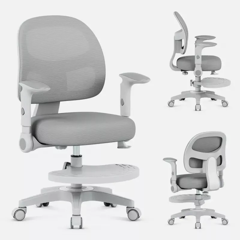 Sukiojama kėdė mark adler Junior 5.0 — ergonomiška tinklinė atloša, porolono sėdynė, reguliuojamas aukštis 42–54 cm, pilka