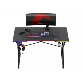 Žaidimų stalas Huzaro Hero 1.7 RGB Juoda — tiesus ergonominis stalas 1200x600 mm, 750 mm aukštis, LED, puodelio laikiklis, ausinių kabliukas
