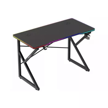 Žaidimų stalas Huzaro Hero 1.7 RGB Juoda — tiesus ergonominis stalas 1200x600 mm, 750 mm aukštis, LED, puodelio laikiklis, ausinių kabliukas