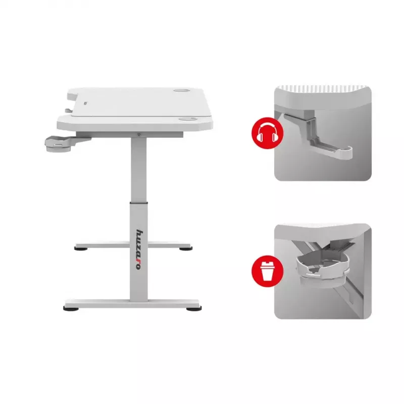 Žaidimų kėdė huzaro Hero 2.6 White — ergonomiška reguliuojama aukšta nugara pasukama kėdė su puodelių laikikliu ir ausinių kabliuku