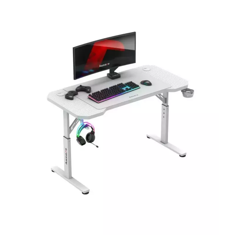 Žaidimų kėdė huzaro Hero 2.6 White — ergonomiška reguliuojama aukšta nugara pasukama kėdė su puodelių laikikliu ir ausinių kabliuku