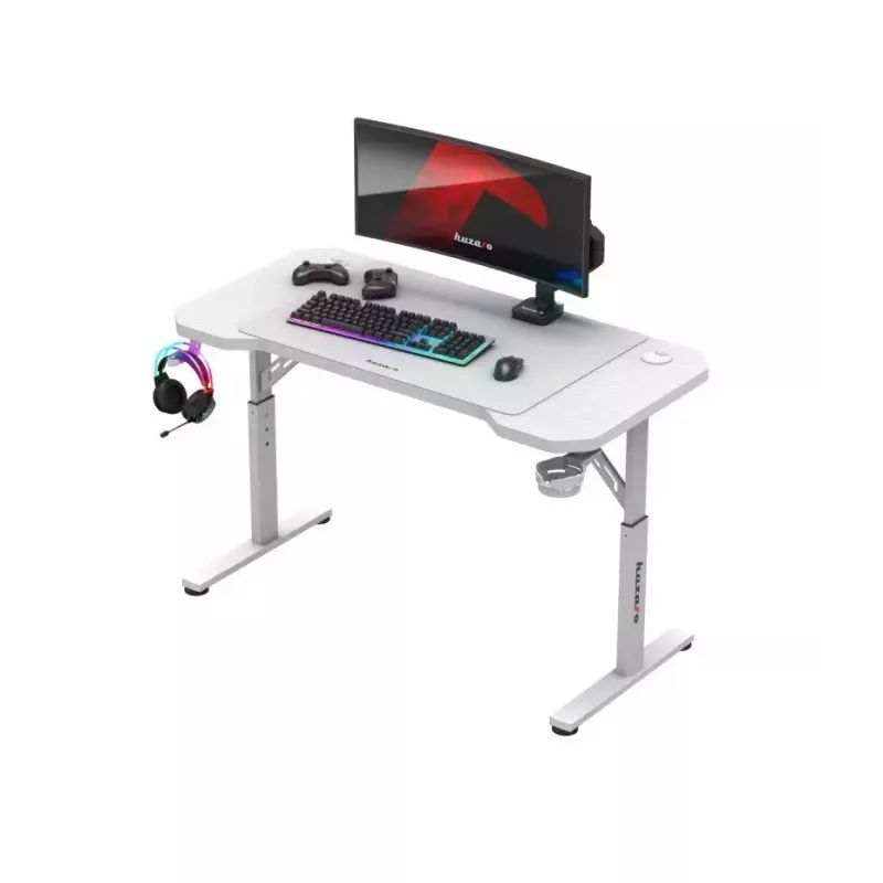 Žaidimų kėdė huzaro Hero 2.6 White — ergonomiška reguliuojama aukšta nugara pasukama kėdė su puodelių laikikliu ir ausinių kabliuku