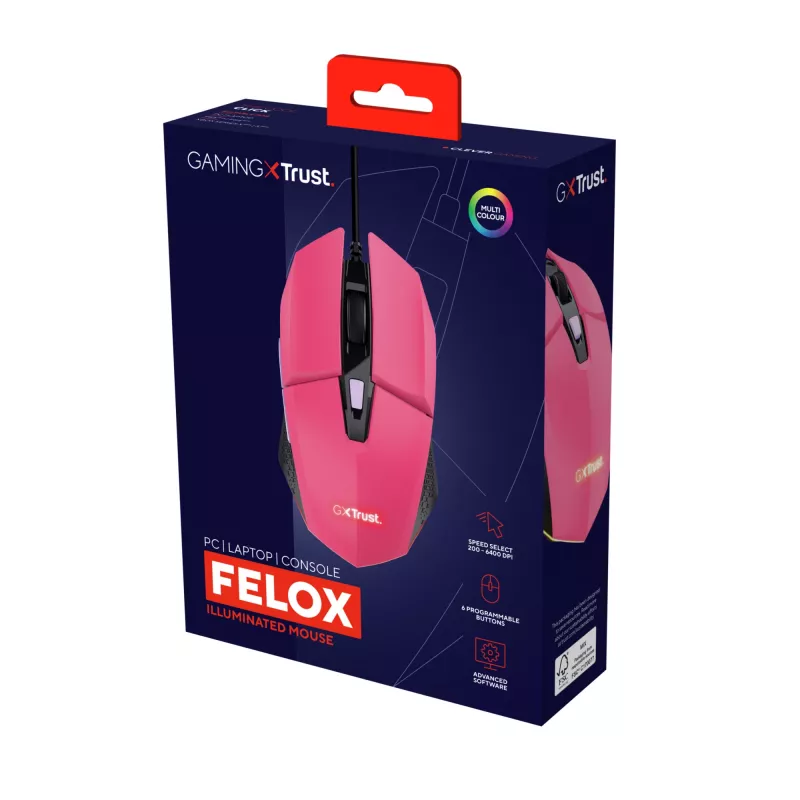 Trust GXT 109P FELOX pelė Žaidimams Abiem rankoms tinkama USB Type-A 6400 DPI