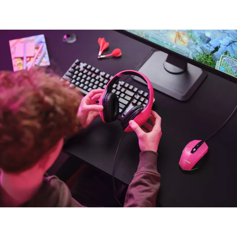 Trust GXT 415P Zirox ausinės su laidu, ant galvos dedamos, žaidimams, rožinės