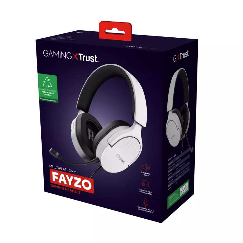 Trust GXT 489W FAYZO ausinės laidinės ant galvos juostos žaidimams juoda, balta