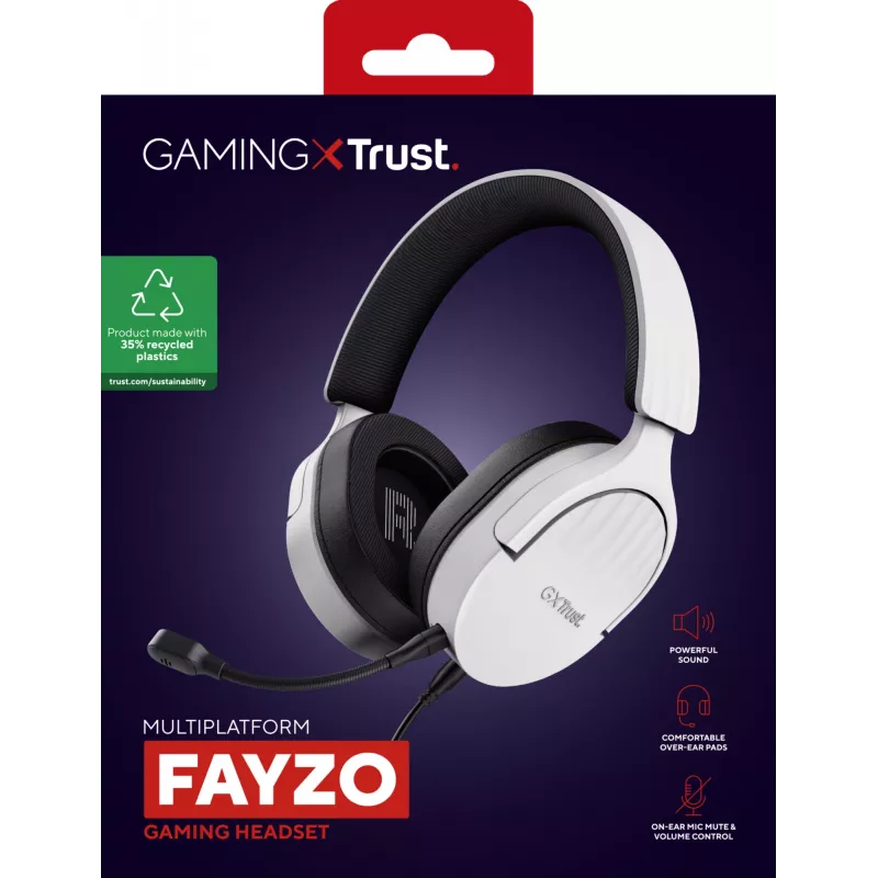 Trust GXT 489W FAYZO ausinės laidinės ant galvos juostos žaidimams juoda, balta