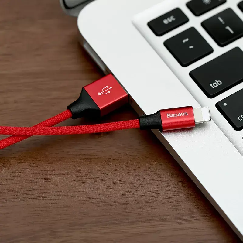 USB-A į Lightning laidas Baseus Yiven 1,8 m, 2 A išvestis, raudonas, termoplastinio elastomero apvalkalas
