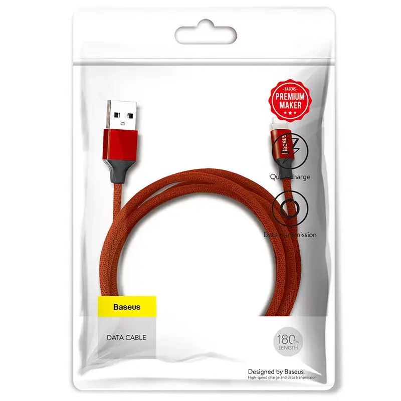 USB-A į Lightning laidas Baseus Yiven 1,8 m, 2 A išvestis, raudonas, termoplastinio elastomero apvalkalas