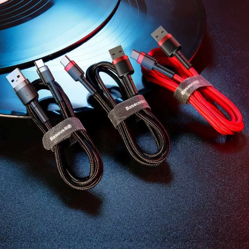 BASEUS pintas Cafule greitojo įkrovimo kabelis - USB Type-A į Type-C 2A - 2 m - juodas (nailonas)