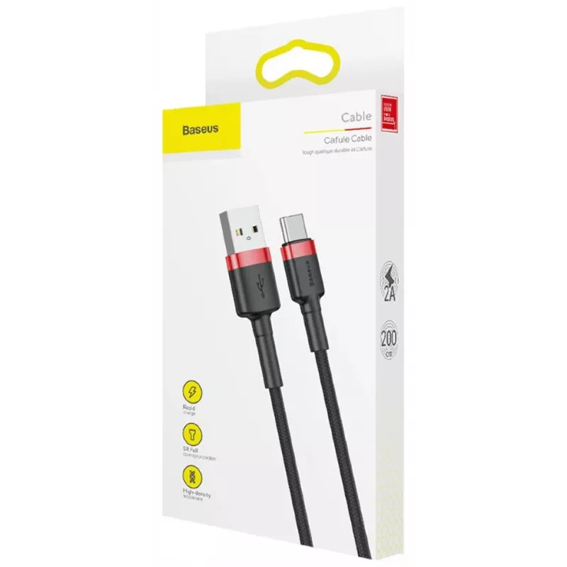 BASEUS pintas Cafule greitojo įkrovimo kabelis - USB Type-A į Type-C 2A - 2 m - juodas (nailonas)