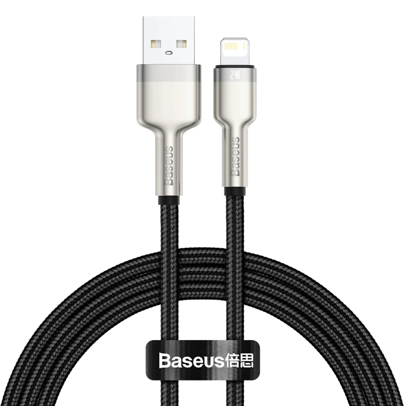 BASEUS Fast Charge Cafule duomenų perdavimo laidas - USB Type-A į Lightning - 480Mbps (2.4A PD) - 1m - juodas