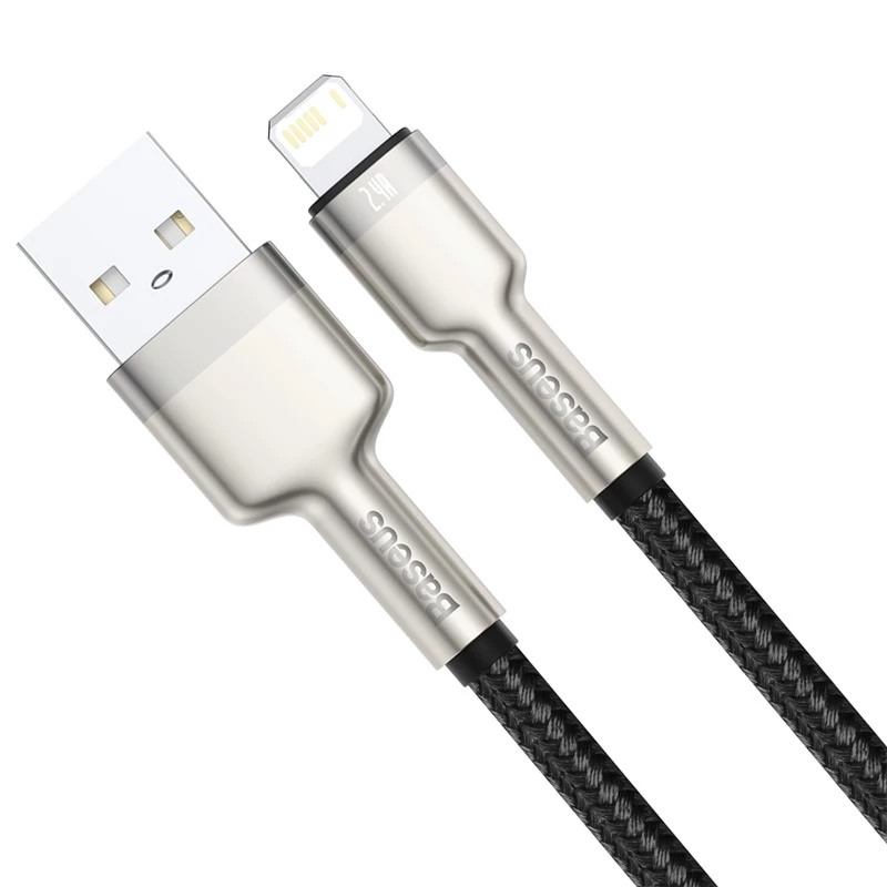 BASEUS Fast Charge Cafule duomenų perdavimo laidas - USB Type-A į Lightning - 480Mbps (2.4A PD) - 1m - juodas