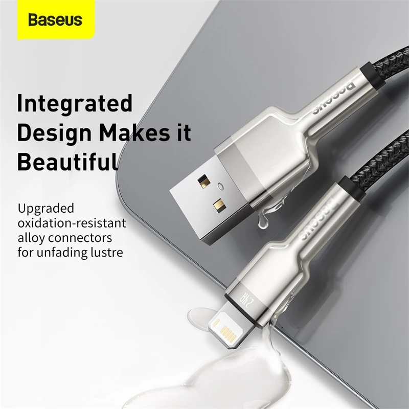 BASEUS Fast Charge Cafule duomenų perdavimo laidas - USB Type-A į Lightning - 480Mbps (2.4A PD) - 1m - juodas