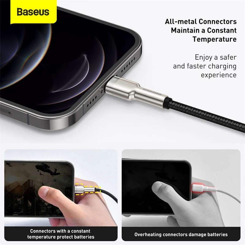 BASEUS Fast Charge Cafule duomenų perdavimo laidas - USB Type-A į Lightning - 480Mbps (2.4A PD) - 1m - juodas