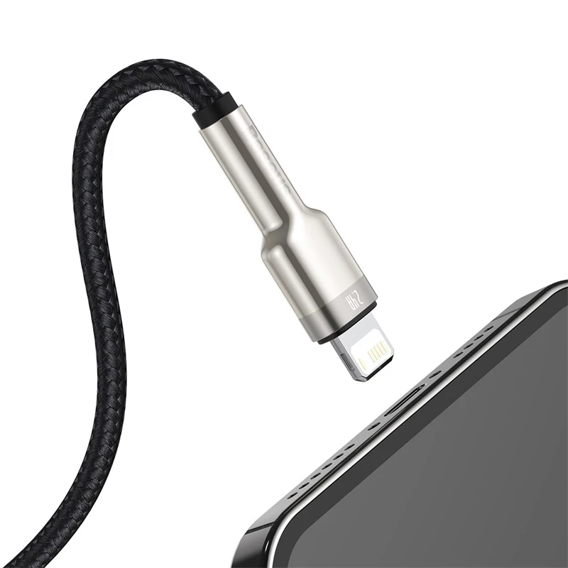 BASEUS Fast Charge Cafule duomenų perdavimo laidas - USB Type-A į Lightning - 480Mbps (2.4A PD) - 1m - juodas